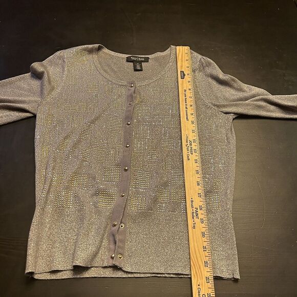 WHBM Sparkly Gray Cardigan Gold Silver Size Medium - Picture 8 of 13